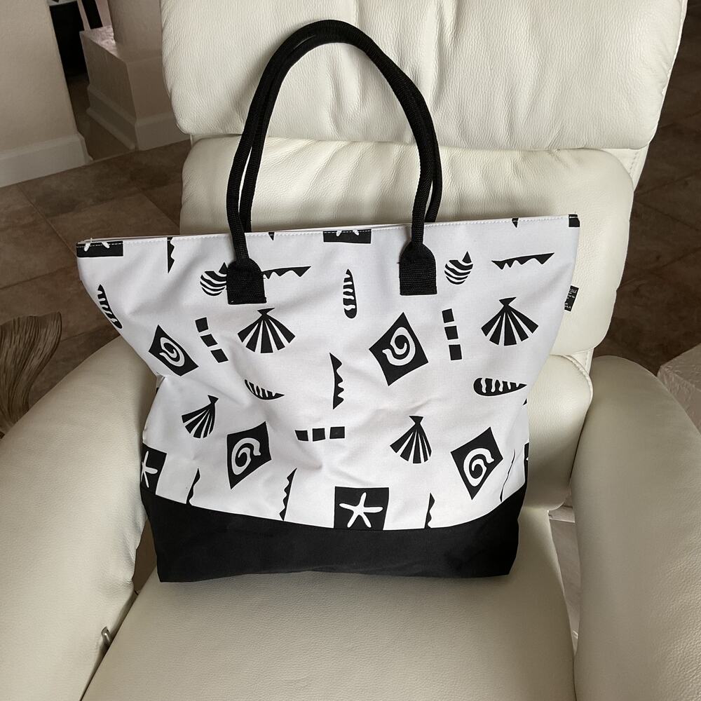 Triangle Brand Beach Tote Bag Black and White Nautical Theme Large Bag Travel